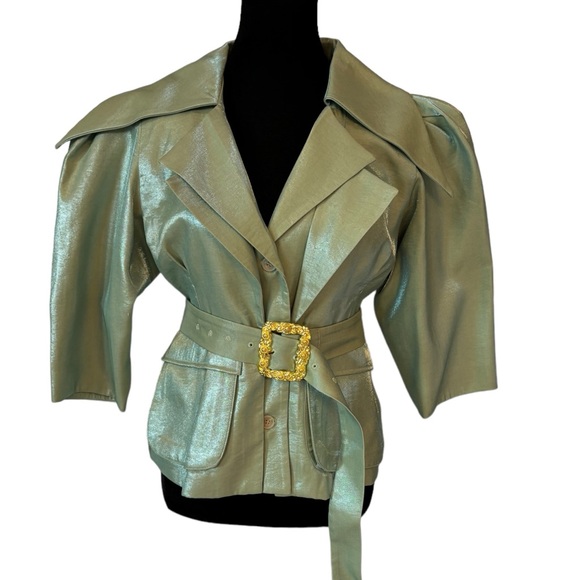 🎁 Cream Metallic Sheen Belted Jacket - Picture 13 of 14